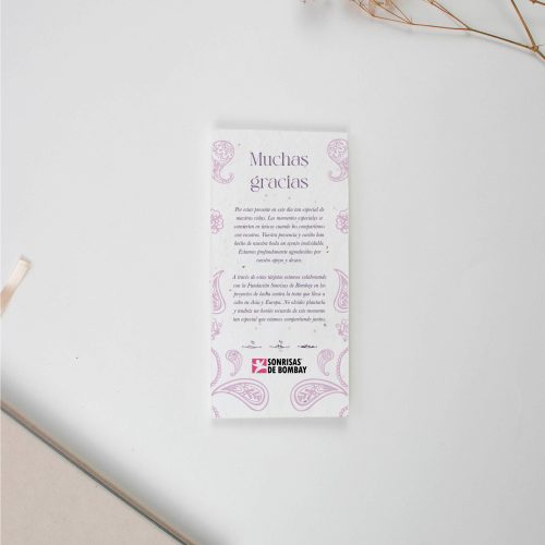 Tarjeta agradecimiento donativo bodas
