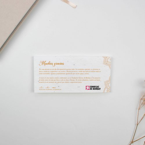 Tarjeta agradecimiento donativo bodas